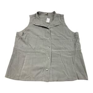 CJ Banks Gray Utility Vest Womens 2X Sleeveless Snap Front Lightweight Comfort